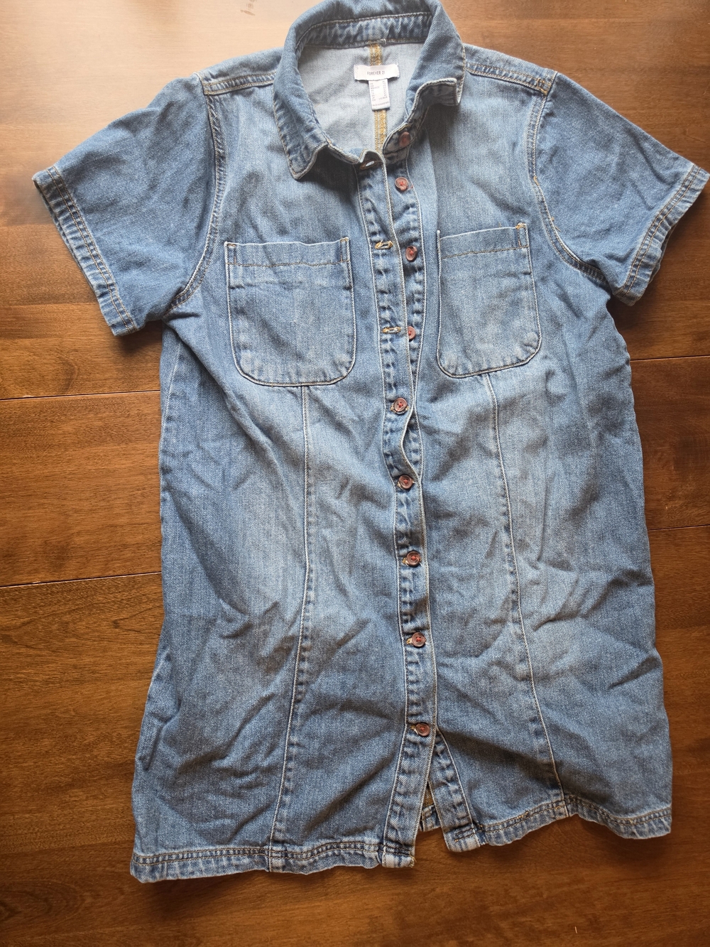 Forever 21 Light Blue Short Sleeve Denim Shirt Dress